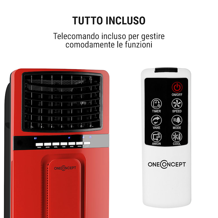 Baltic Red Raffrescatore Ventilatore 3in1 65W 360m³/h Telecomando rosso