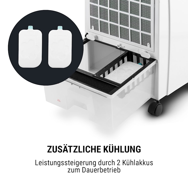 CTR-1 4-in-1 Luftkühler Ventilator Luftbefeuchter Luftreiniger 360 m³/h | 65 Watt | 7 Liter | 3 Geschwindigkeiten | Oszillation | Ionisator | Fernbedienung | mobil Weiß