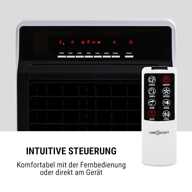 CTR-1 4-in-1 Luftkühler Ventilator Luftbefeuchter Luftreiniger 360 m³/h | 65 Watt | 7 Liter | 3 Geschwindigkeiten | Oszillation | Ionisator | Fernbedienung | mobil Weiß