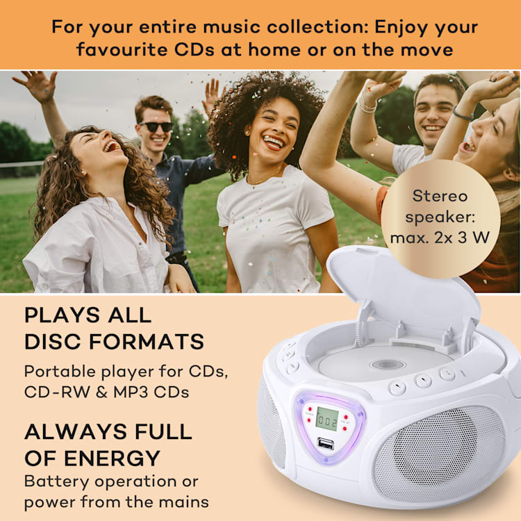 Roadie CD Boombox UKW Radio, Light Show, CD Player, Bluetooth 5.0 Alb