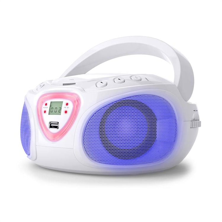 Roadie CD Boombox FM-radio lichtshow cd-speler Bluetooth 5.0 Wit