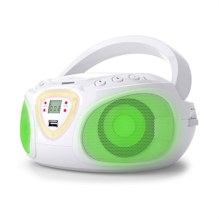 Roadie CD Boombox FM-radio lichtshow cd-speler Bluetooth 5.0 Wit