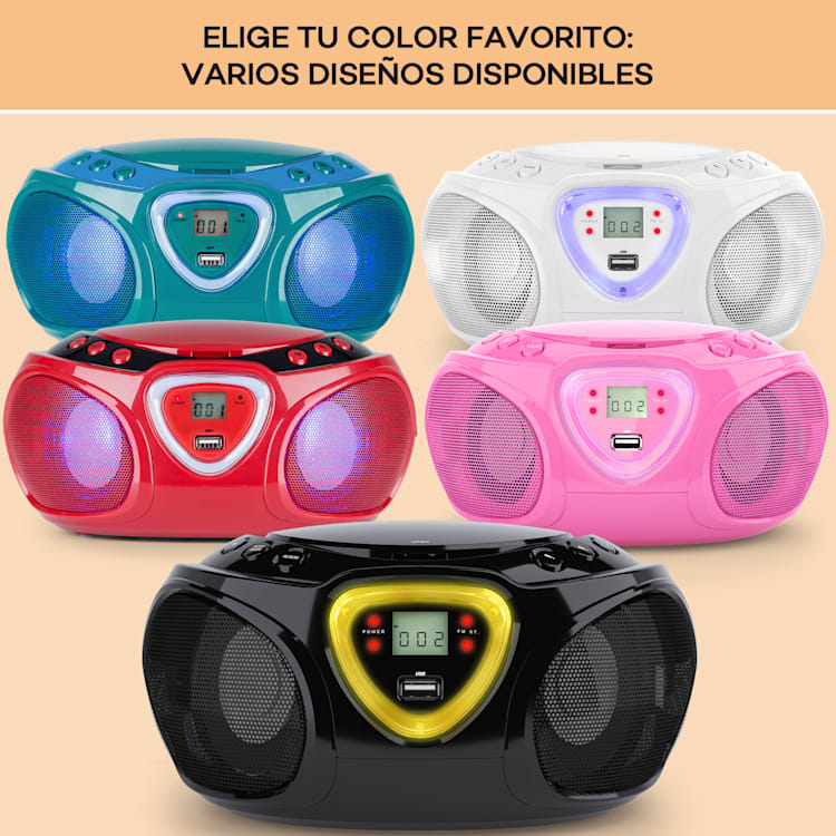Roadie CD Boombox, radio FM, giochi di luci, lettore CD, Bluetooth 5.0 Nero