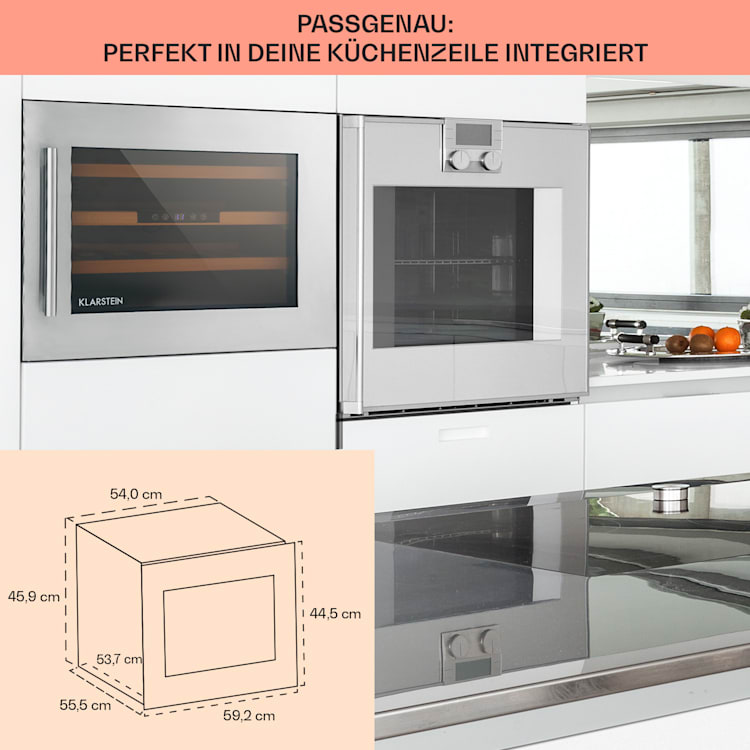 Vinsider 24 Built-In Uno Einbau-Weinkühlschrank 24 Flaschen 57 Liter 24 Flaschen | 1 Kühlzone | Edelstahl