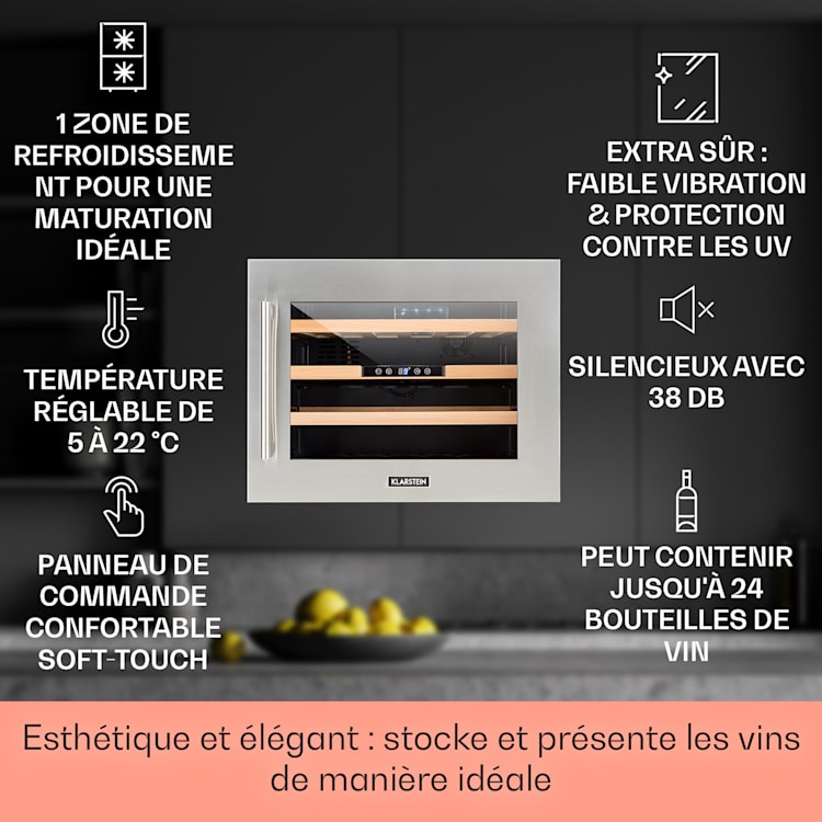 Vinsider 24 Réfrigérateur à vin encastrable Uno 24 Bouteilles 57 Litres Argent