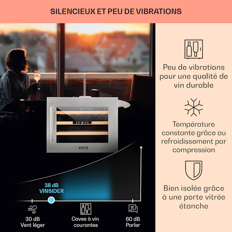 Vinsider 24 Réfrigérateur à vin encastrable Uno 24 Bouteilles 57 Litres Argent