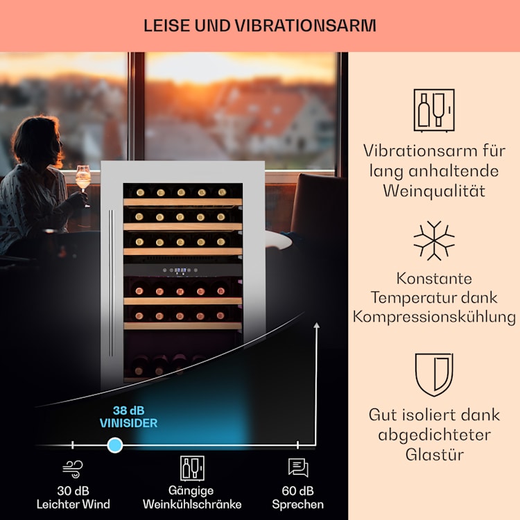 Vinsider 35D Einbau-Weinkühlschrank 35 Flaschen | 2 Kühlzonen | Edelstahl