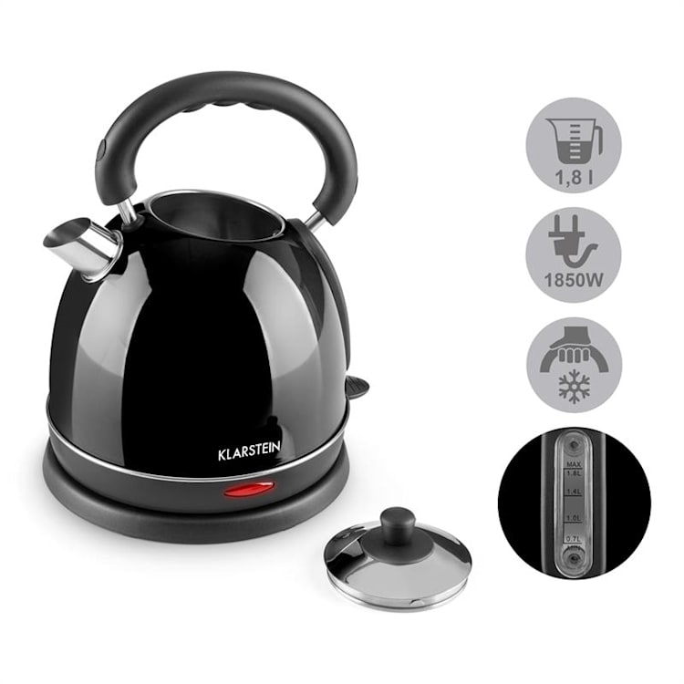 Teatime Wasserkocher Teekessel | 1850 - 2200 W | Fassungsvermögen: 1,8 l | Cool-Touch-Griff | rostfreier Edelstahl Schwarz