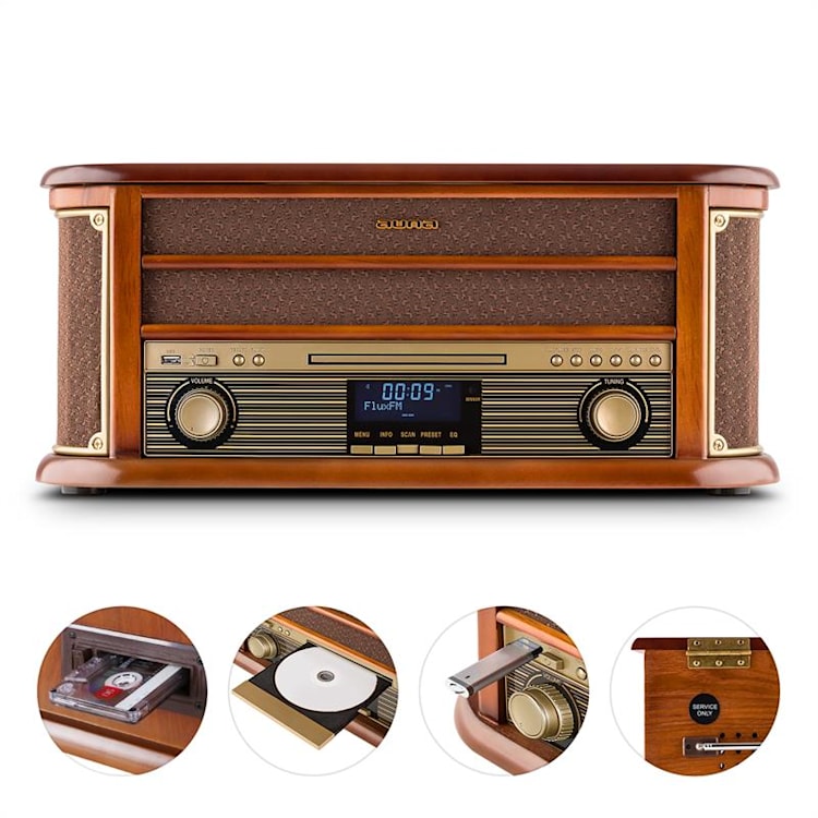 Belle Epoque 1908 Equipo estéreo retro DAB Tocadiscos DAB+ Bluetooth Marrón | CD-Player / Bluetooth / DAB Radio