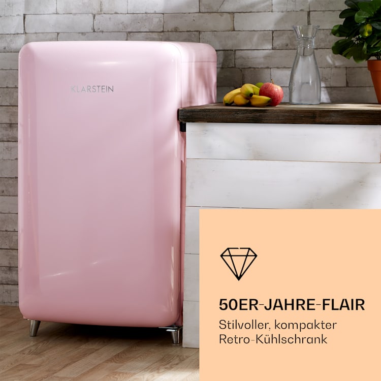 PopArt Retro-Kühlschrank 118 Liter Gefrierfach: 13 Liter regelbare Temperatur Rosa