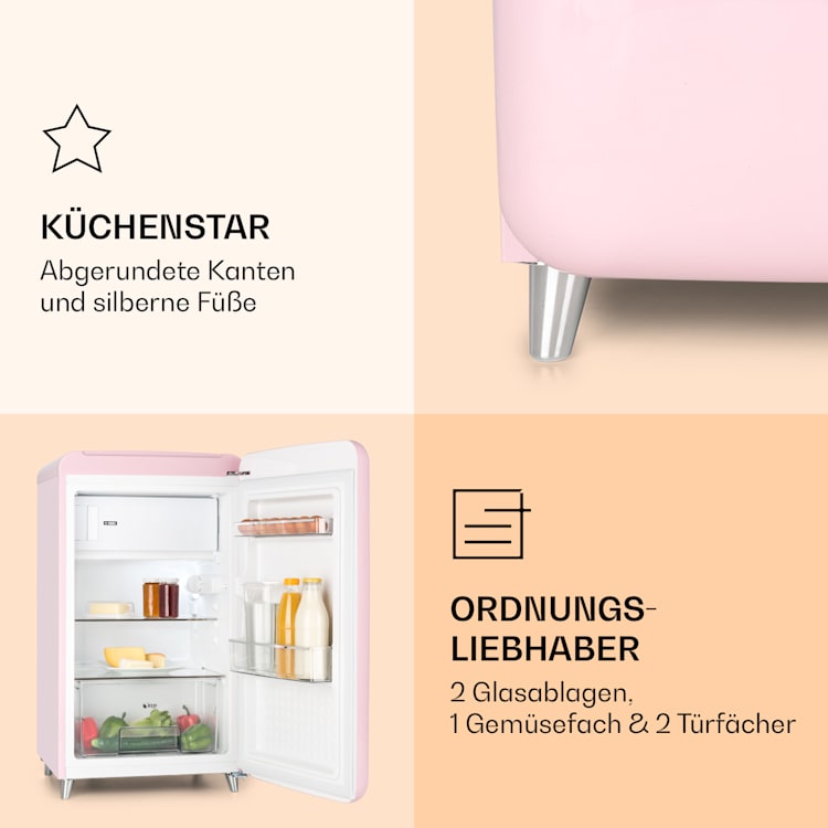 PopArt Retro-Kühlschrank 118 Liter Gefrierfach: 13 Liter regelbare Temperatur Rosa