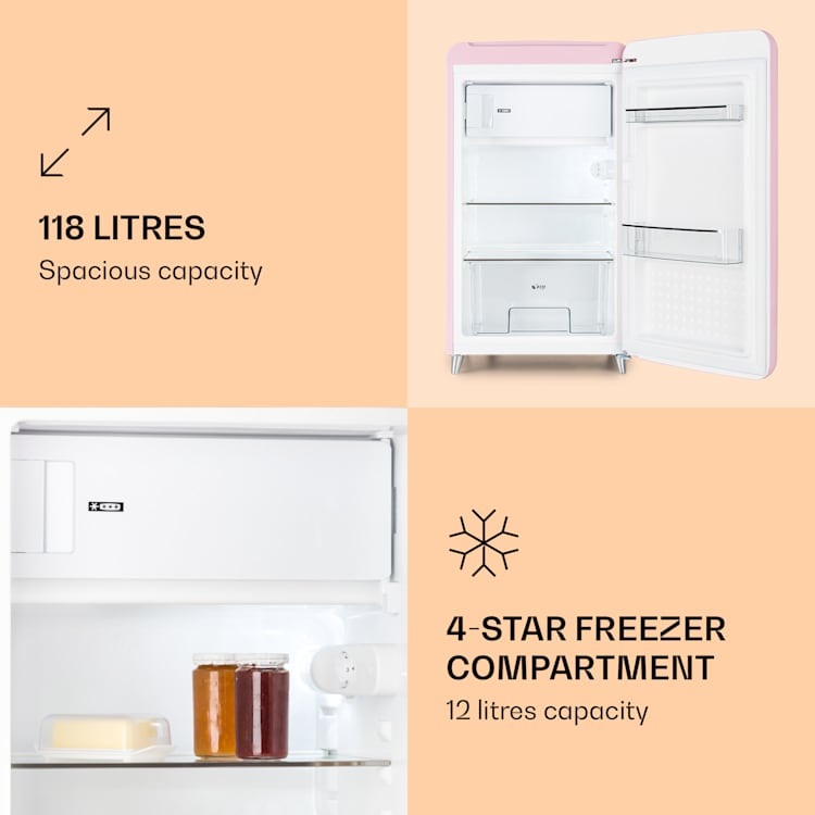 PopArt Retro Fridge 118 litres Freezer compartment: 13 litres adjustable temperature Pink