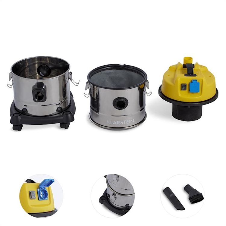 Aspirator industrial, Reinraum 3 în 1, pentru aspirare umedă/uscată, aspirator de cenușă, 1800 W, 30 l, oțel inoxidabil 