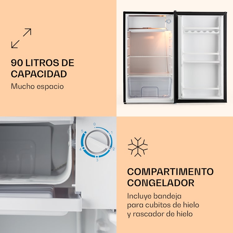 Frigorífico Alleinversorger 91 litros, 2 niveles termostato de 5 niveles para compartimento de hielo Negro