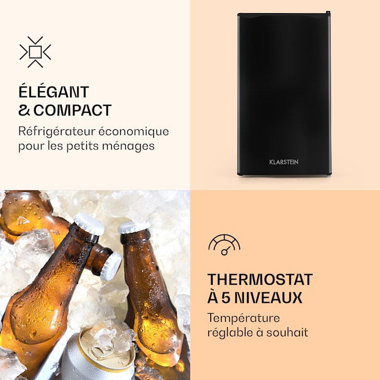 Réfrigérateur exclusif 91 litres 2 niveaux Thermostat à 5 niveaux bac à glaçons Noir