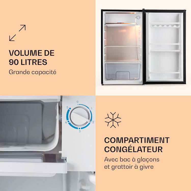 Réfrigérateur exclusif 91 litres 2 niveaux Thermostat à 5 niveaux bac à glaçons Noir