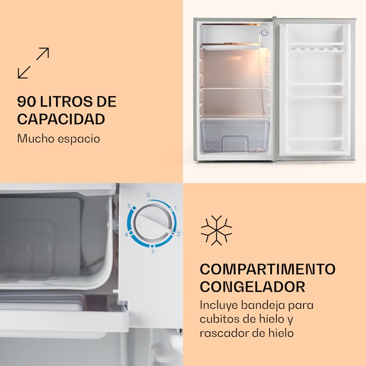 Frigorífico Alleinversorger 91 litros, 2 niveles termostato de 5 niveles para compartimento de hielo Plata