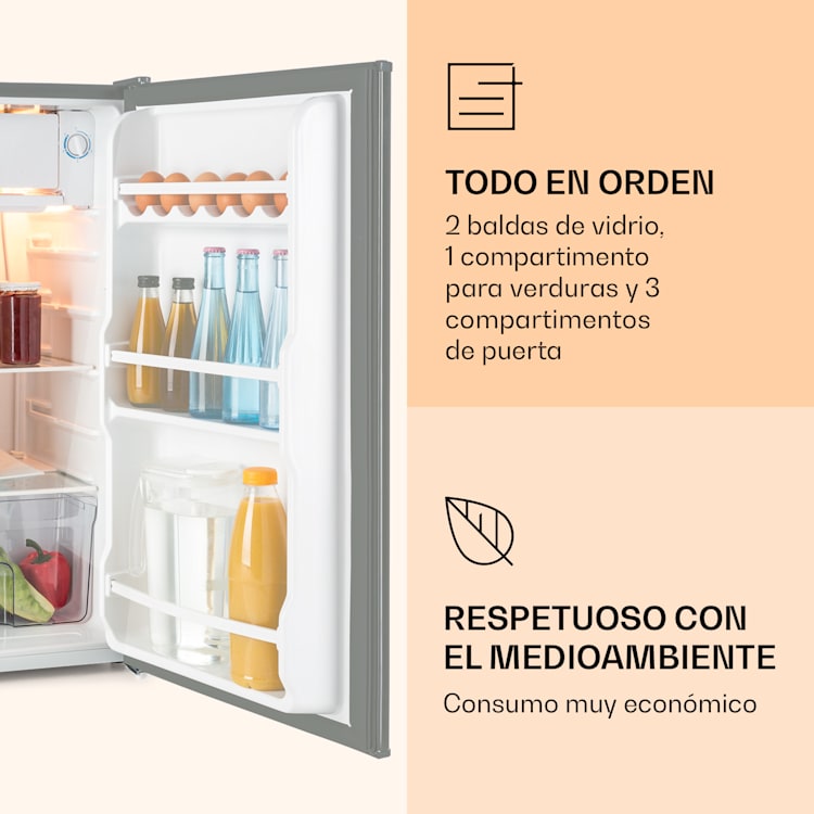Frigorífico Alleinversorger 91 litros, 2 niveles termostato de 5 niveles para compartimento de hielo Plata