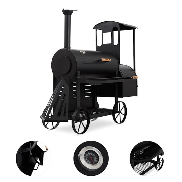Dampflok Smoker Grill à charbon fumoir sur roues cuve acier 3mm