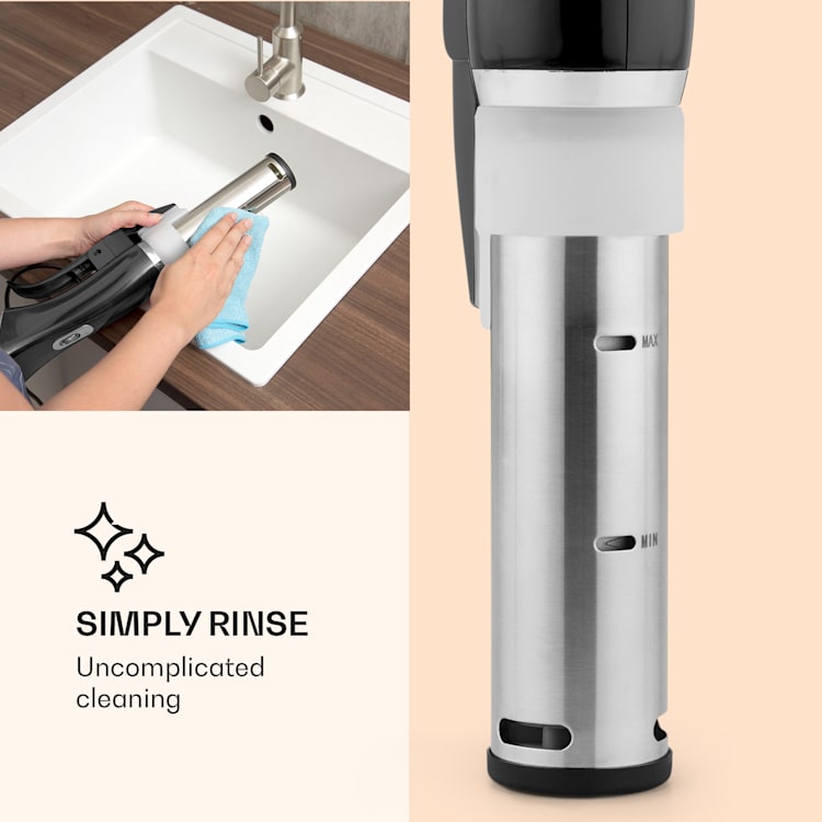 Quickstick sous vide főző, termosztát, cirkulációs pumpa, 20 l, nemesacél Fekete