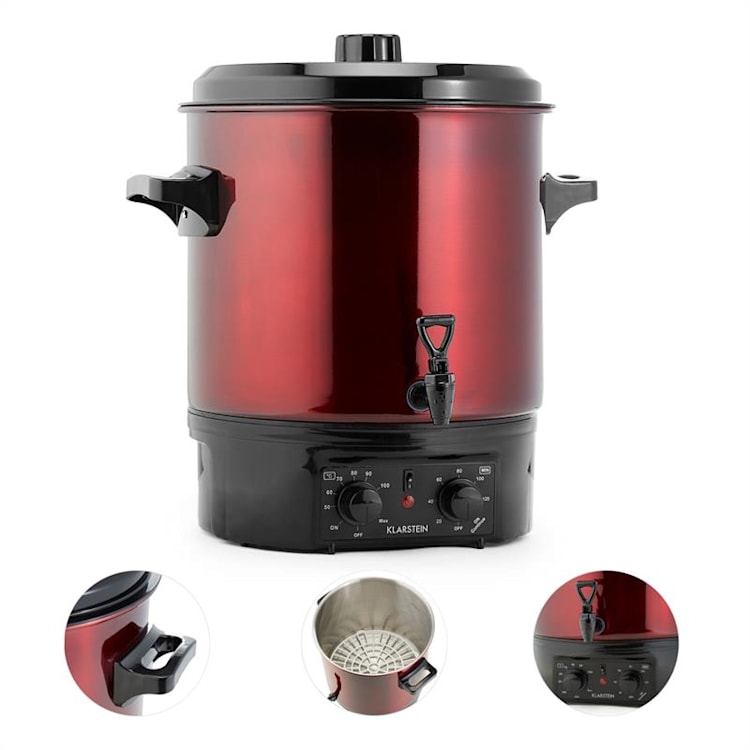 Biggie Olla pasteurizadora Acero inoxidable 27 litros 2000W Temporizador rojo Análogo | 27 Ltr | Rojo Metálico