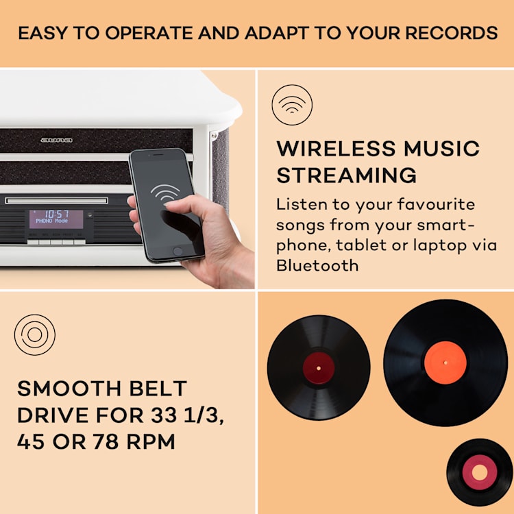 Belle Epoque 1908 DAB retro stereo-installatie platenspeler DAB+ bluetooth Wit | CD-Player / Bluetooth / DAB Radio