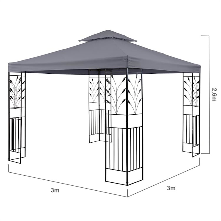 Odeon Grey paviljoen partytent feesttent 3x3m staal Polyester donkergrijs Donkergrijs