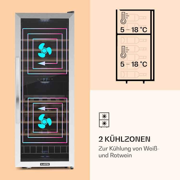 Vinamour 54 Duo Weinkühlschrank 2 Zonen 148 Ltr 54 Fl Touch-Display 54 Flaschen | 2 Kühlzonen | Schwarz