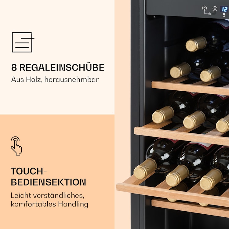 Vinamour 54 Duo Weinkühlschrank 2 Zonen 148 Ltr 54 Fl Touch-Display 54 Flaschen | 2 Kühlzonen | Schwarz