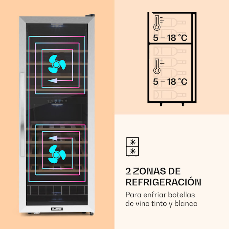 Nevera para vinos Vinamour 54 Duo, 2 zonas, 148 litros, 54 botellas, pantalla táctil 54 botellas | 2 zonas de refrigeración | Negro