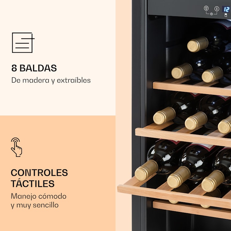 Nevera para vinos Vinamour 54 Duo, 2 zonas, 148 litros, 54 botellas, pantalla táctil 54 botellas | 2 zonas de refrigeración | Negro