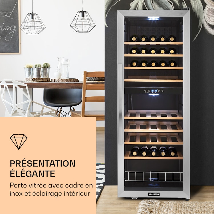 Vinamour 54 Duo cave à vin 2 zones 148 litres 54 bouteilles écran tactile 54 bouteilles | 2 zones de conservation