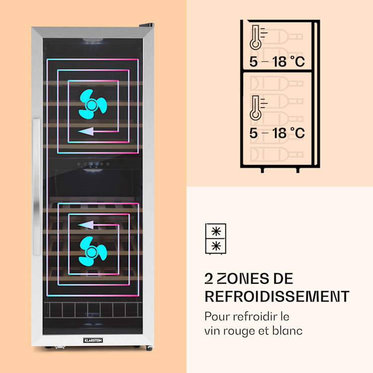 Vinamour 54 Duo cave à vin 2 zones 148 litres 54 bouteilles écran tactile 54 bouteilles | 2 zones de conservation