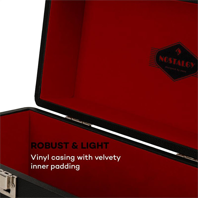 Vinylbox, walizka na płyty winylowe, skórzana, 30 płyt winylowych, styl retro, kolor czarny Czarny