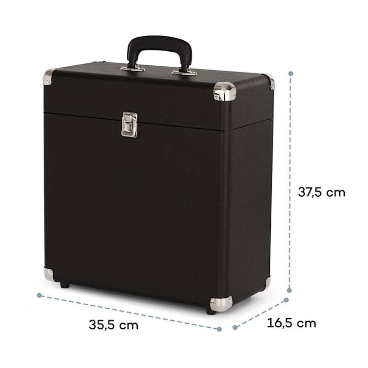 Vinylbox, walizka na płyty winylowe, skórzana, 30 płyt winylowych, styl retro, kolor czarny Czarny