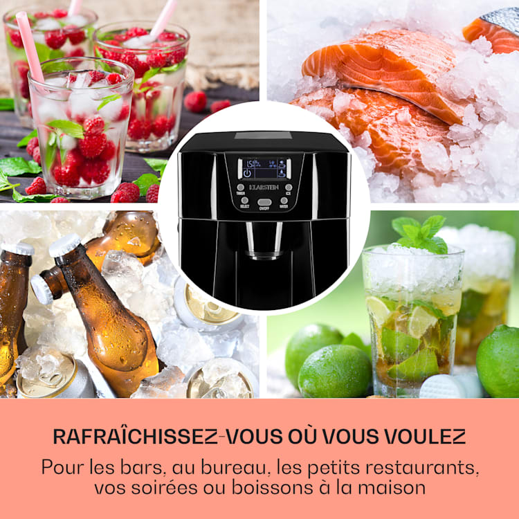 Ice Volcano 2G Machine à glaçons LED 12 kg en 24 h 2L 6-10 min – noir Noir