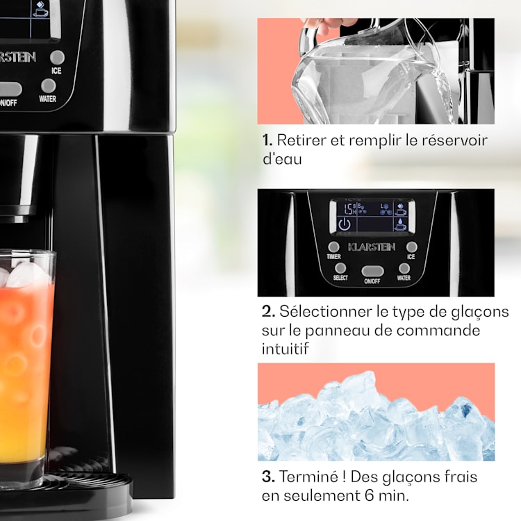 Ice Volcano 2G Machine à glaçons LED 12 kg en 24 h 2L 6-10 min – noir Noir