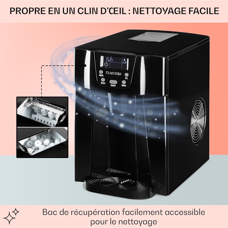 Ice Volcano 2G Machine à glaçons LED 12 kg en 24 h 2L 6-10 min – noir Noir