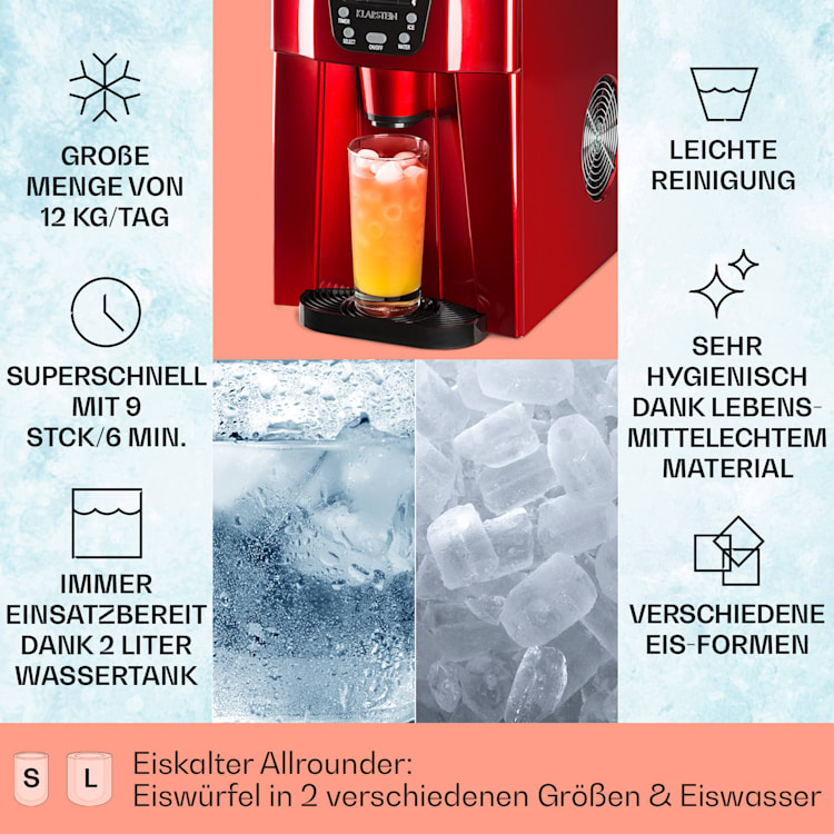 Ice Volcano 2G Eismaschine LED 12kg je 24h 2l 6-12min rot Rot