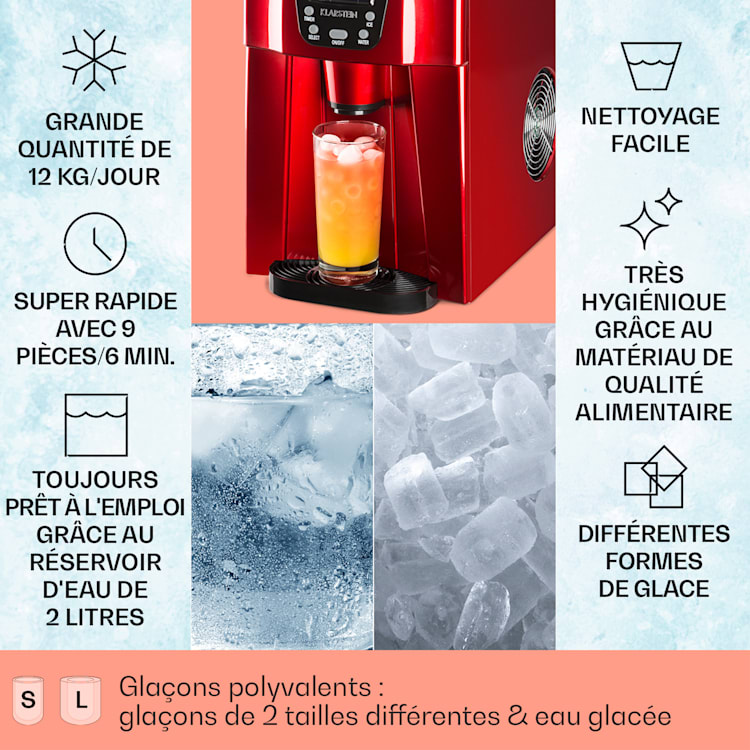 Ice Volcano 2GR Machine à glaçons 2 Ltr LED 12kg/24h - rouge Rouge