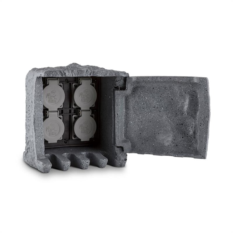 Power Rock Gartensteckdose 4-fach Verteiler 5m Steckdosenstein Fels 5 m Kabel | Grau