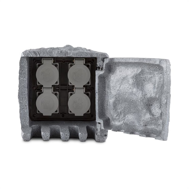 Power Rock Gartensteckdose 4-fach Verteiler 5m Steckdosenstein Fels 5 m Kabel | Grau