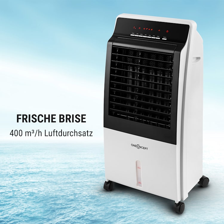 CTR-1 Heat 4-in-1 Luftkühler Ventilator Luftbefeuchter Heizgerät | Heizleistung: 2000 W | 360 m³/h | 8 Liter | 3 Geschwindigkeiten & Modi | Timer | mobil | Fernbedienung Weiß