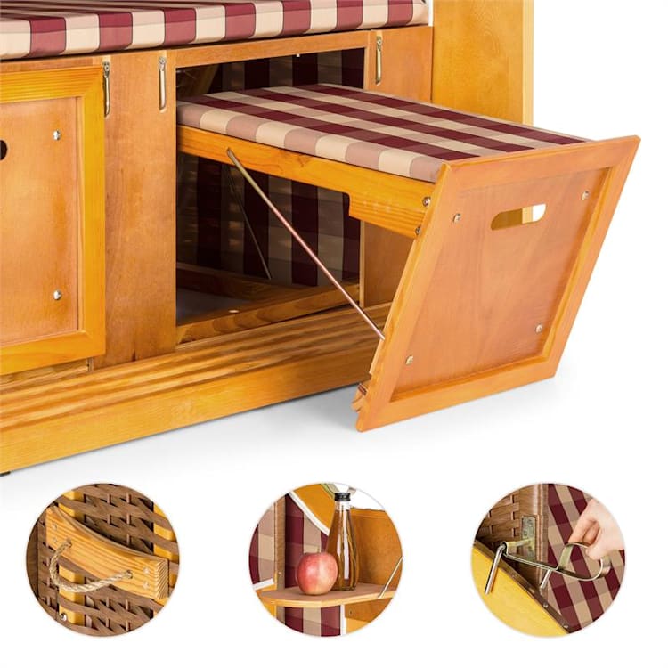 Hiddensee Strandstoel XL 2-zitter Ligstoel rood / wit geruit Eik / multi