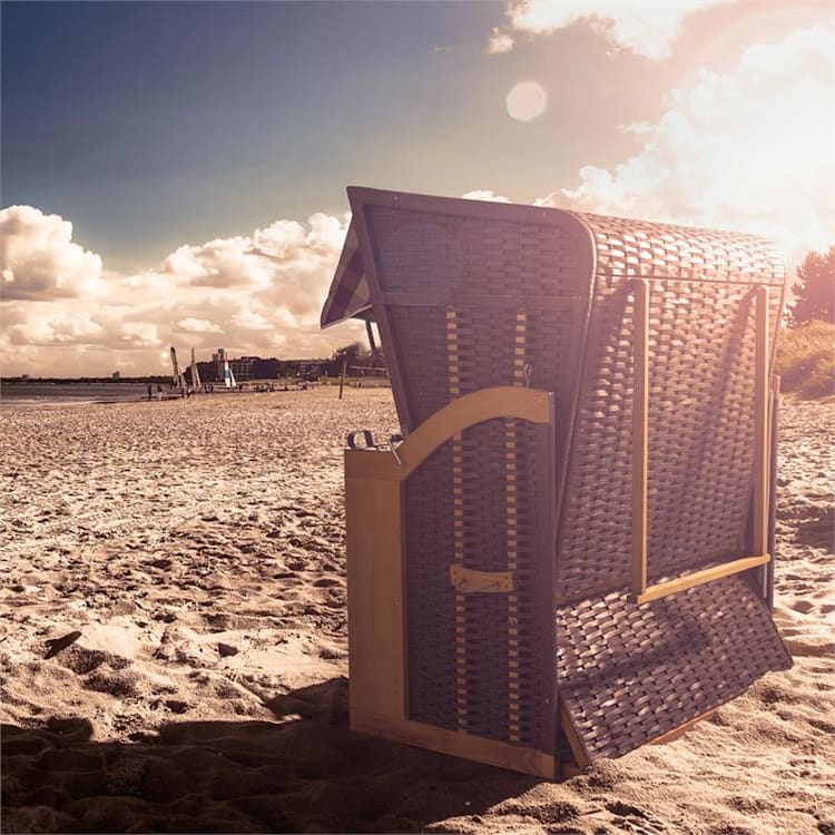 Hiddensee Strandstoel XL 2-zitter Ligstoel rood / wit geruit