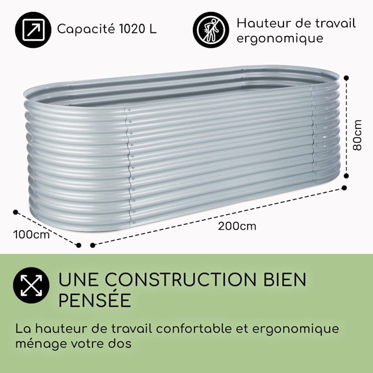 High Grow Carré potager surélevé plantations 2,0 m zinc-alu argenté 2 m | Argent