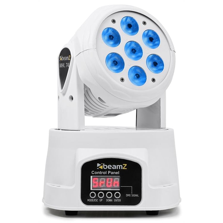 MHL-74, alb, cap pivotant, cap în mișcare, MOVING HEAD, 7 x 10 W, DMX, RGBW