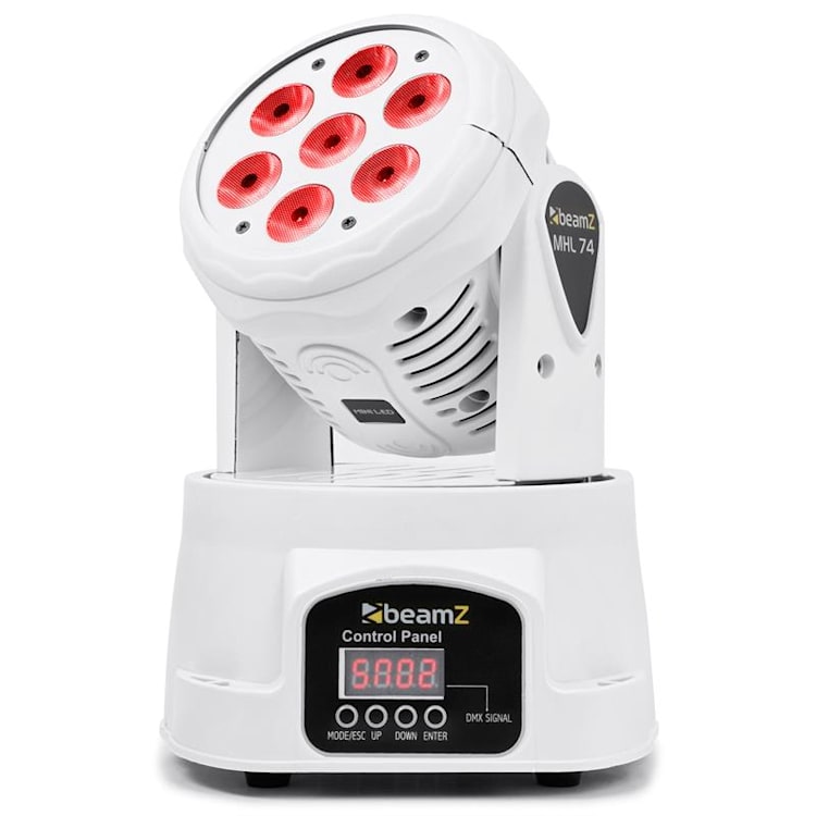 MHL-74, alb, cap pivotant, cap în mișcare, MOVING HEAD, 7 x 10 W, DMX, RGBW