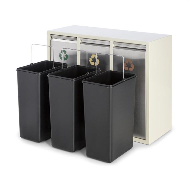 Poubelle écologique triple tri sélectif & recyclage 45L (3x 15L) beige