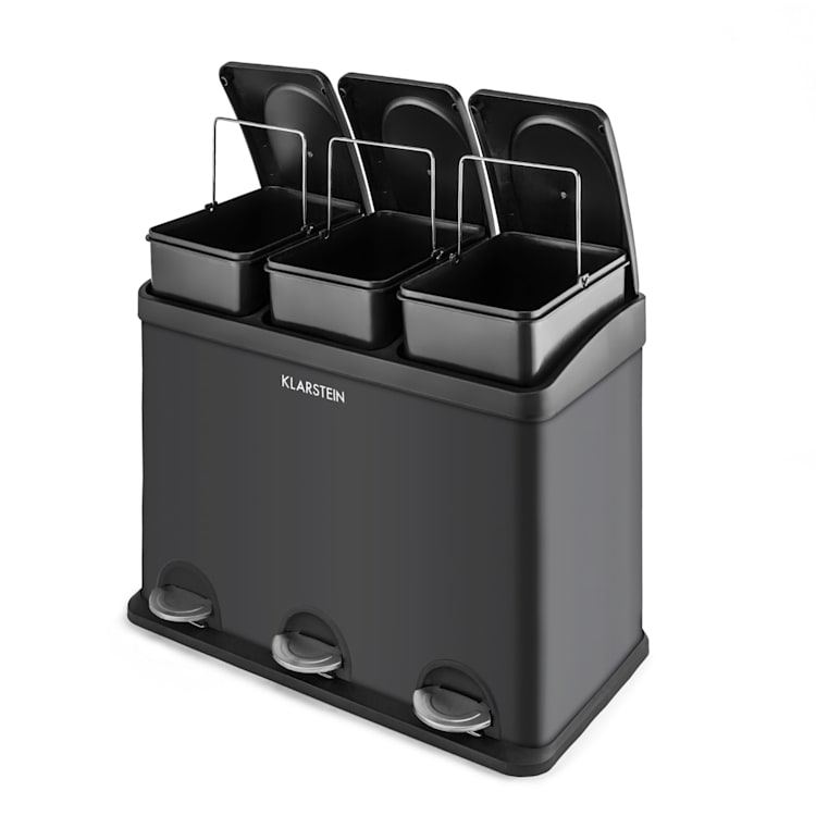 Ökosystem Mülleimer Treteimer Mülltrenner 45L (3x15 L) schwarz Schwarz